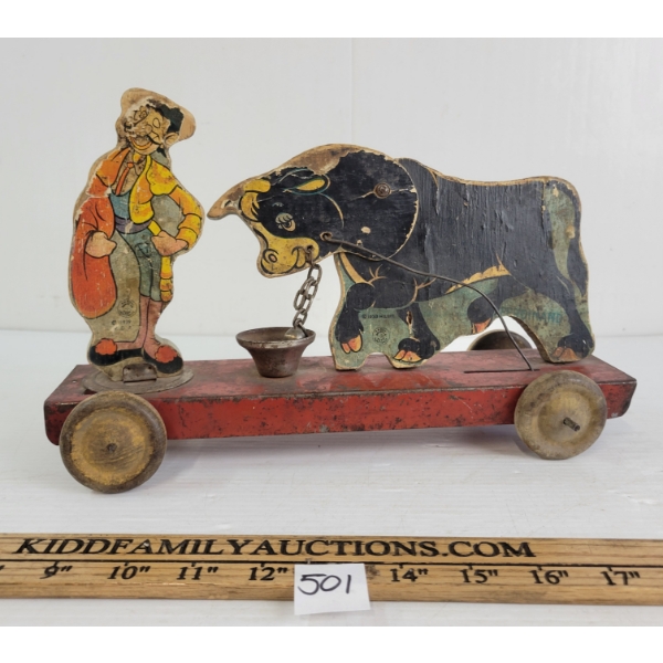 1938 N.H. HILL BRASS CO. "FERDINAND THE BULL" PULL TOY