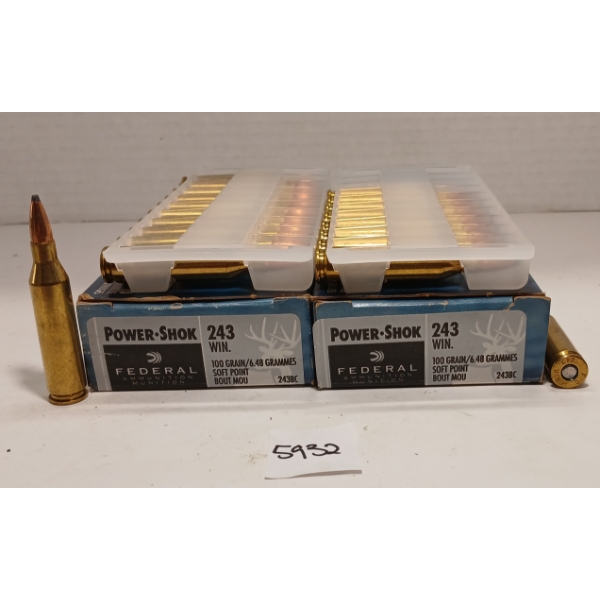 AMMO: 40X FEDERAL .243 WIN - 100GR - SP