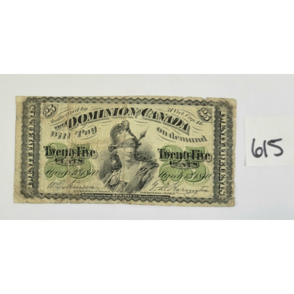 1870 DOMINION OF CANADA 25 CENT SHINPLASTER