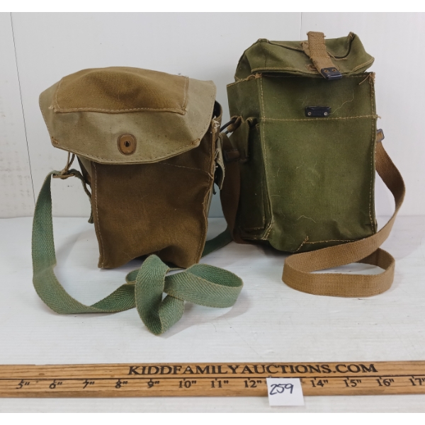 LOT OF 2 - 1943 & 1944 BRITISH LIGHT MK II RESPIRATOR BAGS 