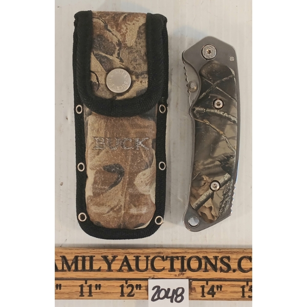 BUCK CAMO FOLDING KNIFE W/ CARRIER