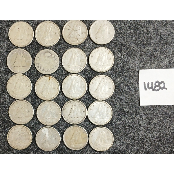LOT OF 20 - 1941-1966 CDN 10 CENT SILVER COINS