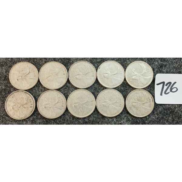 LOT OF 10 - 1968 CDN 25 CENT COINS