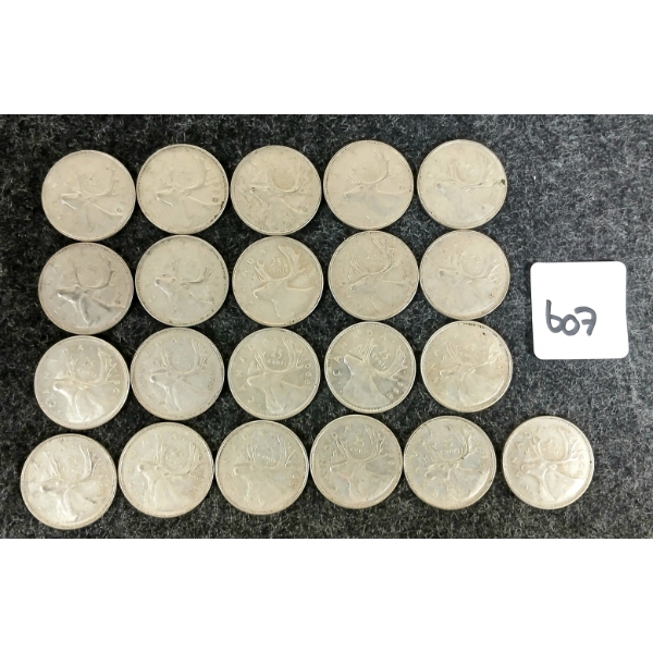 LOT OF 21 - 1968 CDN 25 CENT COINS