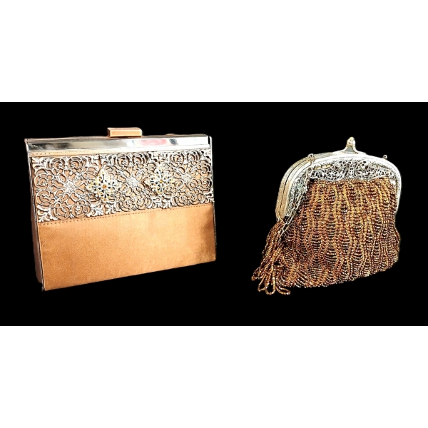 LOT OF 2 - COPPER TONED EVENING CLUTCH PURSES
