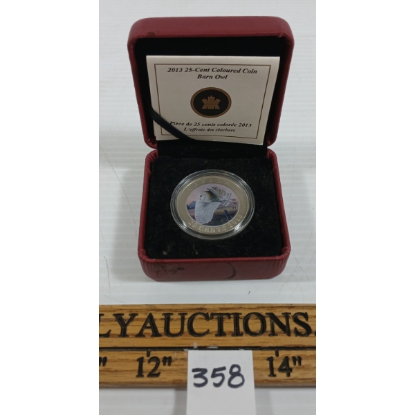 2013 RCM 25 CENT "BARN OWL" COLOURED COIN 