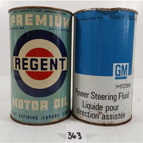LOT OF 2 - GM POWER STEERING & REGENT MOTOR OIL QT CANS