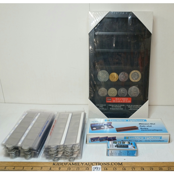 JOB LOT - LEUCHTTURM COIN CASE, MICROSCOPE, 1999 & 2000 CDN COIN COVERS & COIN DISPLAY CASE