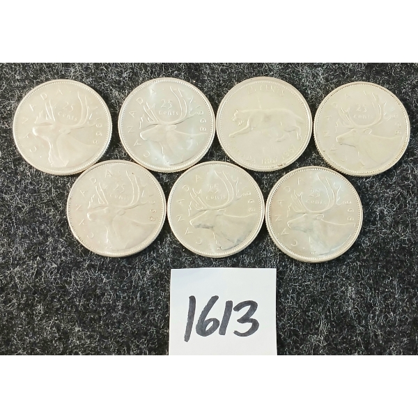 LOT OF 7 - 1968 CDN 25 CENT SILVER COINS