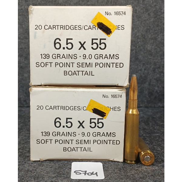 AMMO: APPROX 40X CENTURY ARMS 6.5X55 - 139GR - SP SPBT