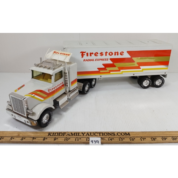 NYLINT PLASTIC & DIECAST FIRESTONE TRUCK & TRAILER