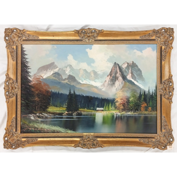 MOUNTAIN LANDSCAPE BY JULIUS GRODNER (GERMAN 20TH CENTURY ARTIST) - FRAMED OIL ON CANVAS