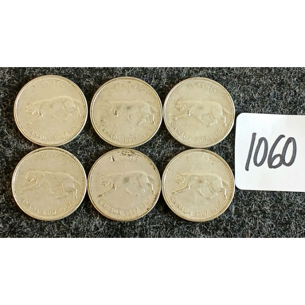 LOT OF 6 - 1967 CDN 25 CENT COINS