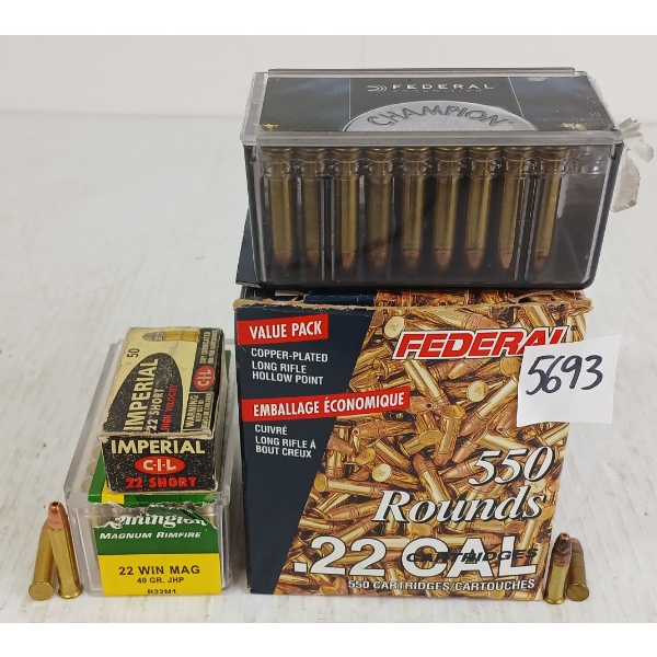 AMMO: APPROX 630X MIXED .22CAL, WIN MAG & S
