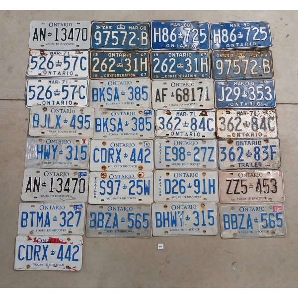 QTY OF 1967-1921 ONTARIO LICENCE PLATES