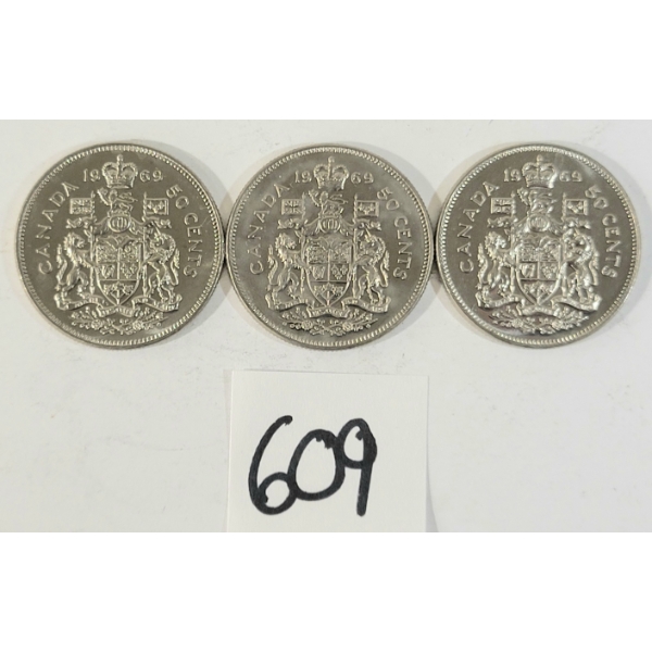 LOT OF 3 - 1969 CDN 50 CENT COINS
