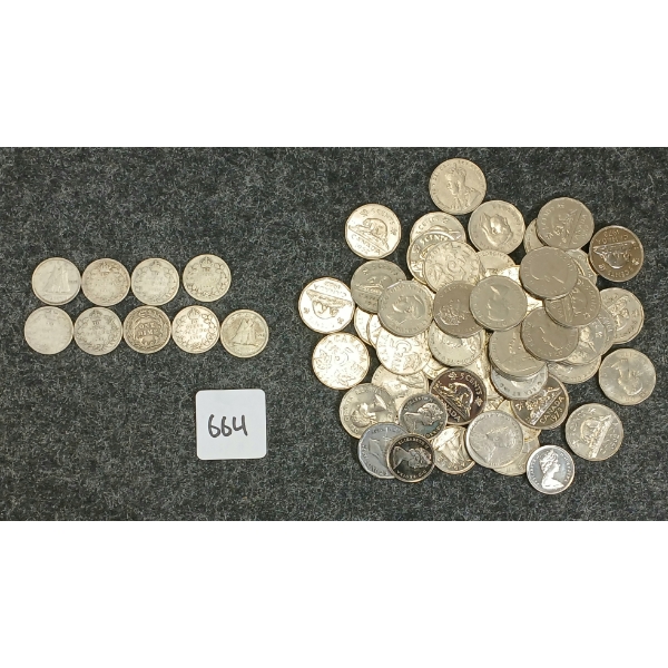 QTY OF CDN 5 CENT & 10 CENT PCS - INCL SILVER