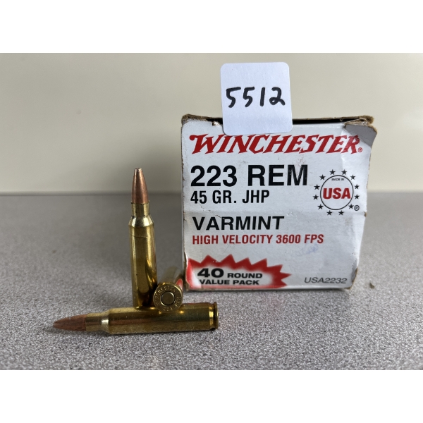 AMMO: 40X WINCHESTER .223 REM 45 GR. VARMINT JHP 