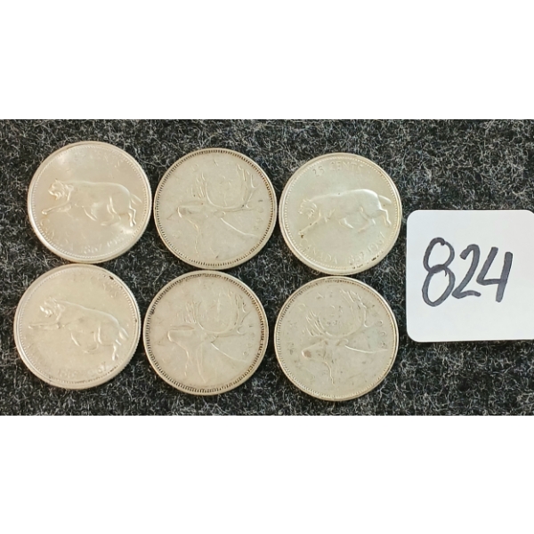 LOT OF 6 - 1965-1968 CDN 25 CENT COINS