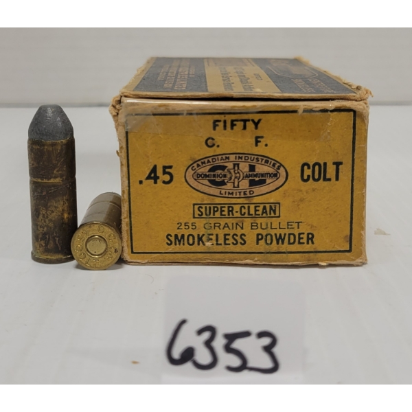 AMMO: 50X CIL DOMINION .45 COLT - 255 GR. 