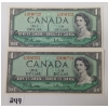 Image 1 : LOT OF 2 - 1954 CDN $1 UNCIRCULATED BANKNOTES - SEQUENTIAL