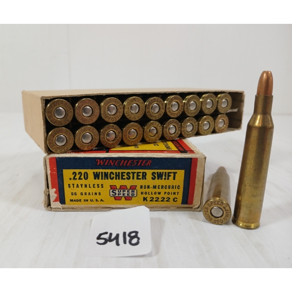 AMMO: 20X WINCHESTER .220 WIN SWIFT - 56GR - HP
