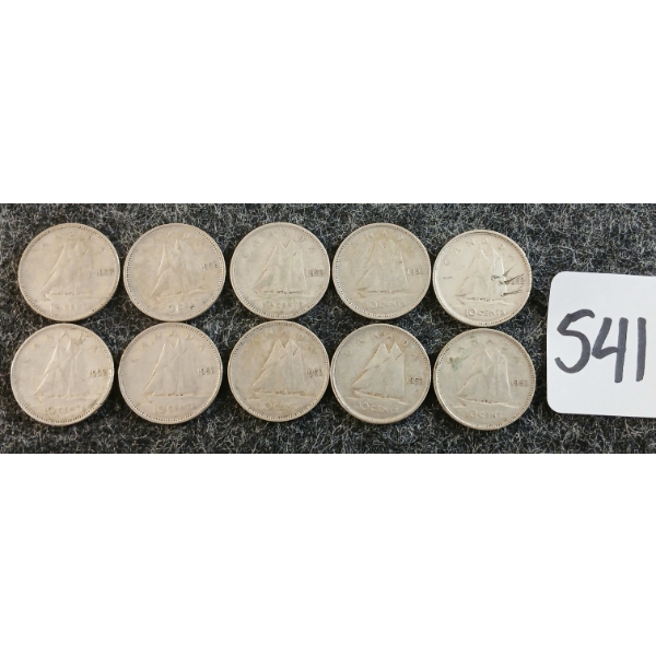 LOT OF 10 - 1952 CDN 10 CENT COINS