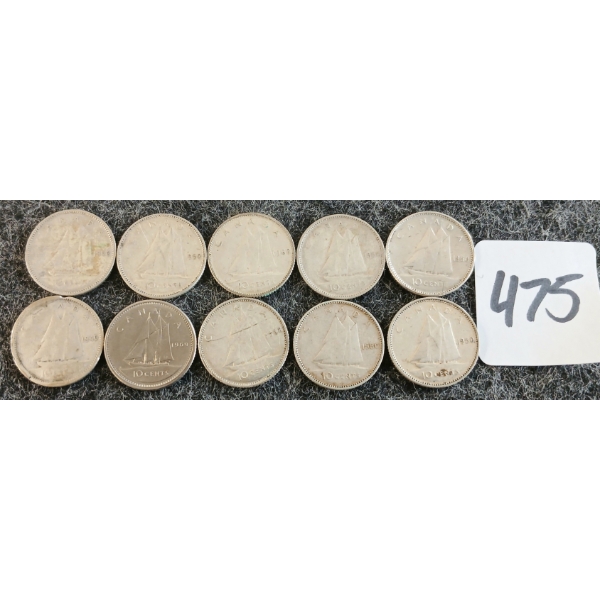 LOT OF 10 - 1940-1969 CDN 10 CENT COINS