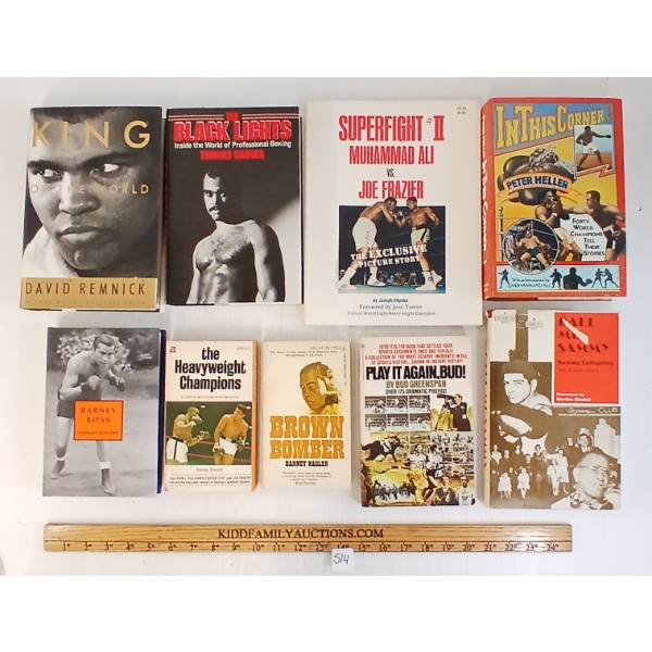 LOT OF 9 - BOXING BOOKS - "BROWN BOMBER", "IN THE CORNER", "THE BLACK LIGHTS", ETC