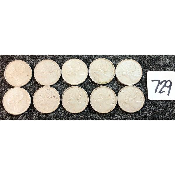 LOT OF 10 - 1968 CDN 25 CENT COINS