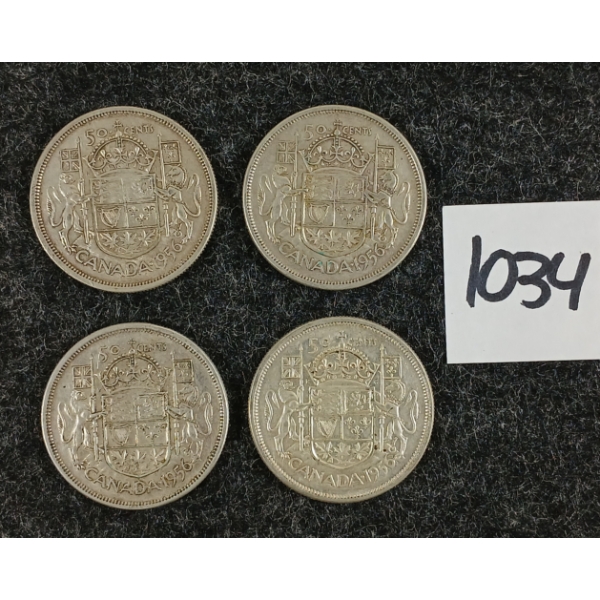 LOT OF 4 - 1956 CDN 50 CENT SILVER COINS