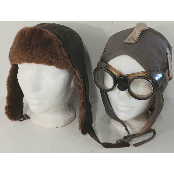 LOT OF 2 - PILOT'S HATS W/ AVIATOR GOGGLES