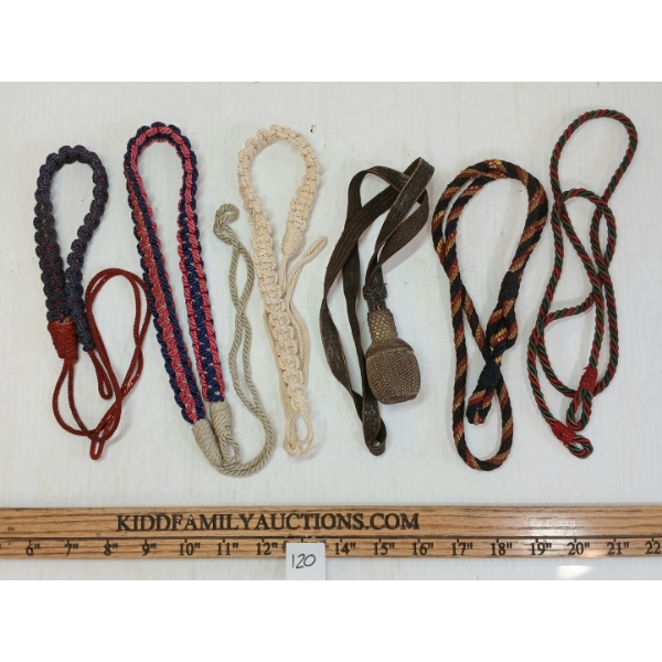 LOT OF 6 - REGIMENTAL LANYARDS & LEATHER SWORD KNOT