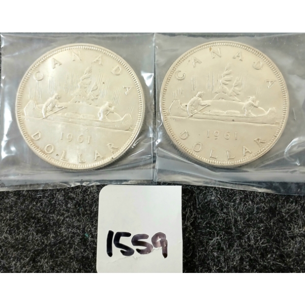 LOT OF 2 - 1961 CDN SILVER DOLLARS - VOYAGEUR 