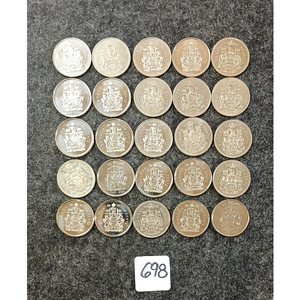 LOT OF 25 - 1981-2002 CDN 50 CENT COINS