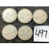 Image 1 : LOT OF 5 - 1959-1968 CDN 25 CENT SILVER COINS