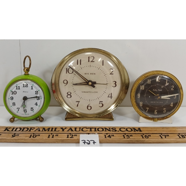 LOT OF 3 - ALARM CLOCKS - INCL WESTCLOX BIG BEN & BABY BEN