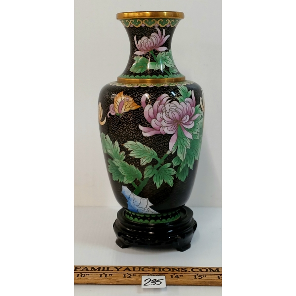 CHINESE CLOISONNE ENAMEL VASE W/ STAND - CIRCA 1960s - 1980s