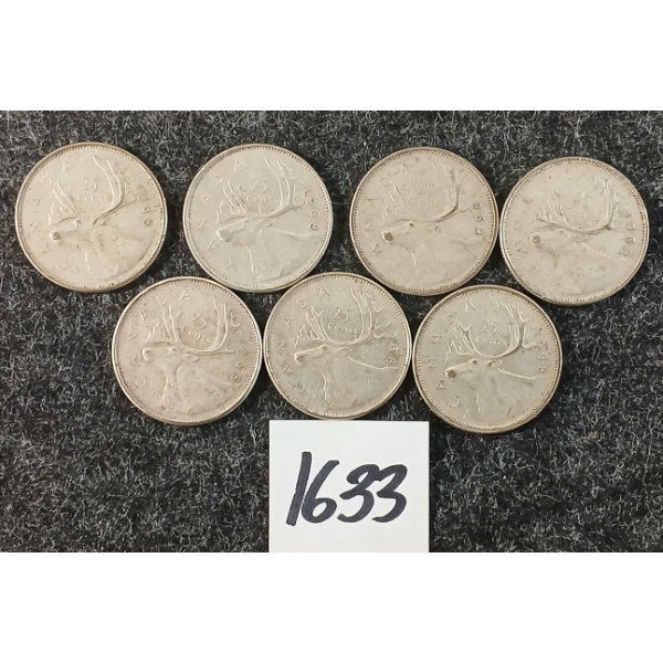 LOT OF 7 - 1968 CDN 25 CENT SILVER COINS