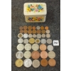 Image 1 : JOB LOT - WORLD COINS & TOKENS W/ FLORAL TIN