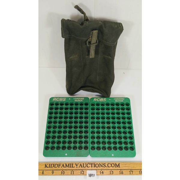 LOT OF 3 - 3-MAGAZINE POUCH & 2X RCBS LOADING BLOCKS