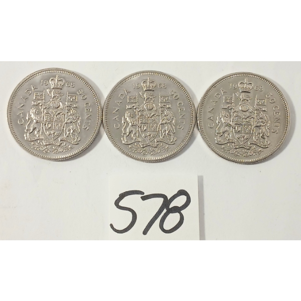 LOT OF 3 - 1968 CDN 50 CENT COINS