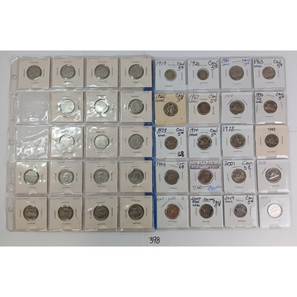LOT OF 38 - 1919 - 2011 CDN 5 CENT COINS