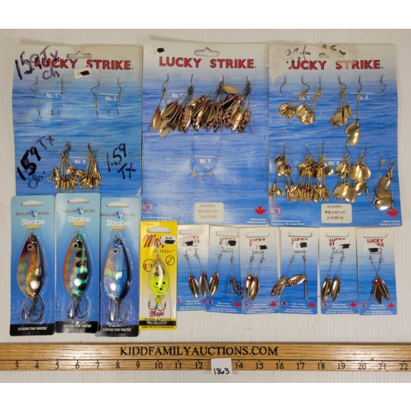 LOT OF 14 - FISHING LURES - INCL LUCKY STRIKE & BLUE FOX, ETC