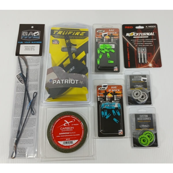 LOT OF 8 - TRUFIRE PATRIOT POWER STRAP, LIGHTED NOCKS, EXCALIBER BOWSTRING, ETC