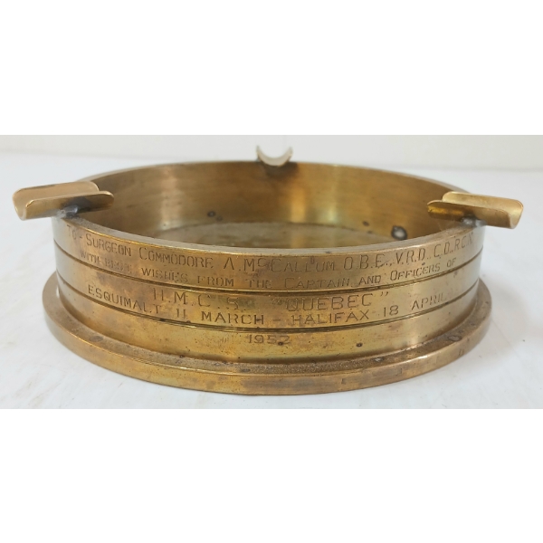 H.M.C.S. QUEBEC BRASS SHELL - TRENCH ART ASHTRAY