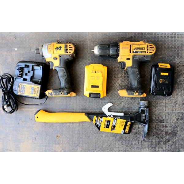 LOT OF 6 - DEWALT IMPACT & DRILL, MILLED FACE FRAMING HAMMER ETC.
