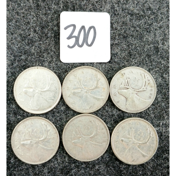 LOT OF 6 - 1949-1966 CDN 25 CENT COINS