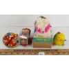 Image 5 : LOT OF 4 - TIN RATTLE & WIND UP TOYS - INCL JUMPING DOG, DUCK & BIKER