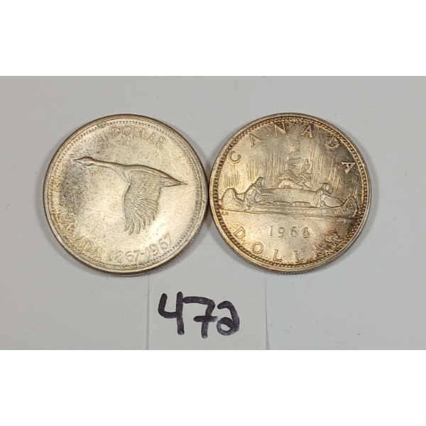 LOT OF 2 - CDN SILVER DOLLAR PCS - INCL '66 & '67